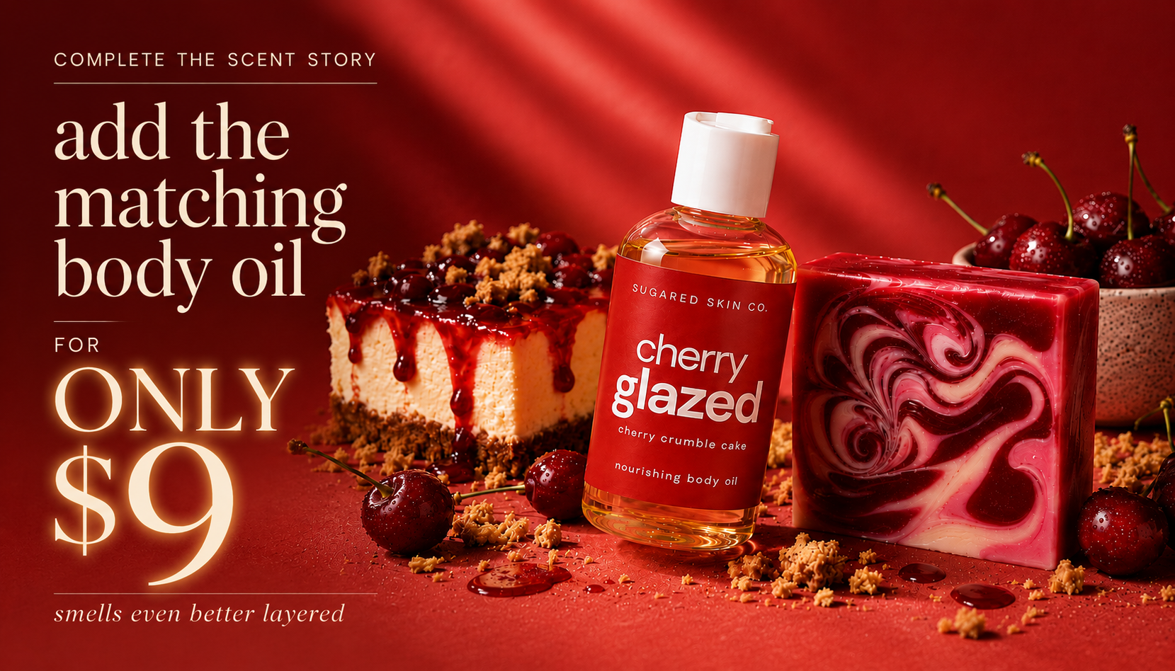 Cherry Glazed matching body oil promo
