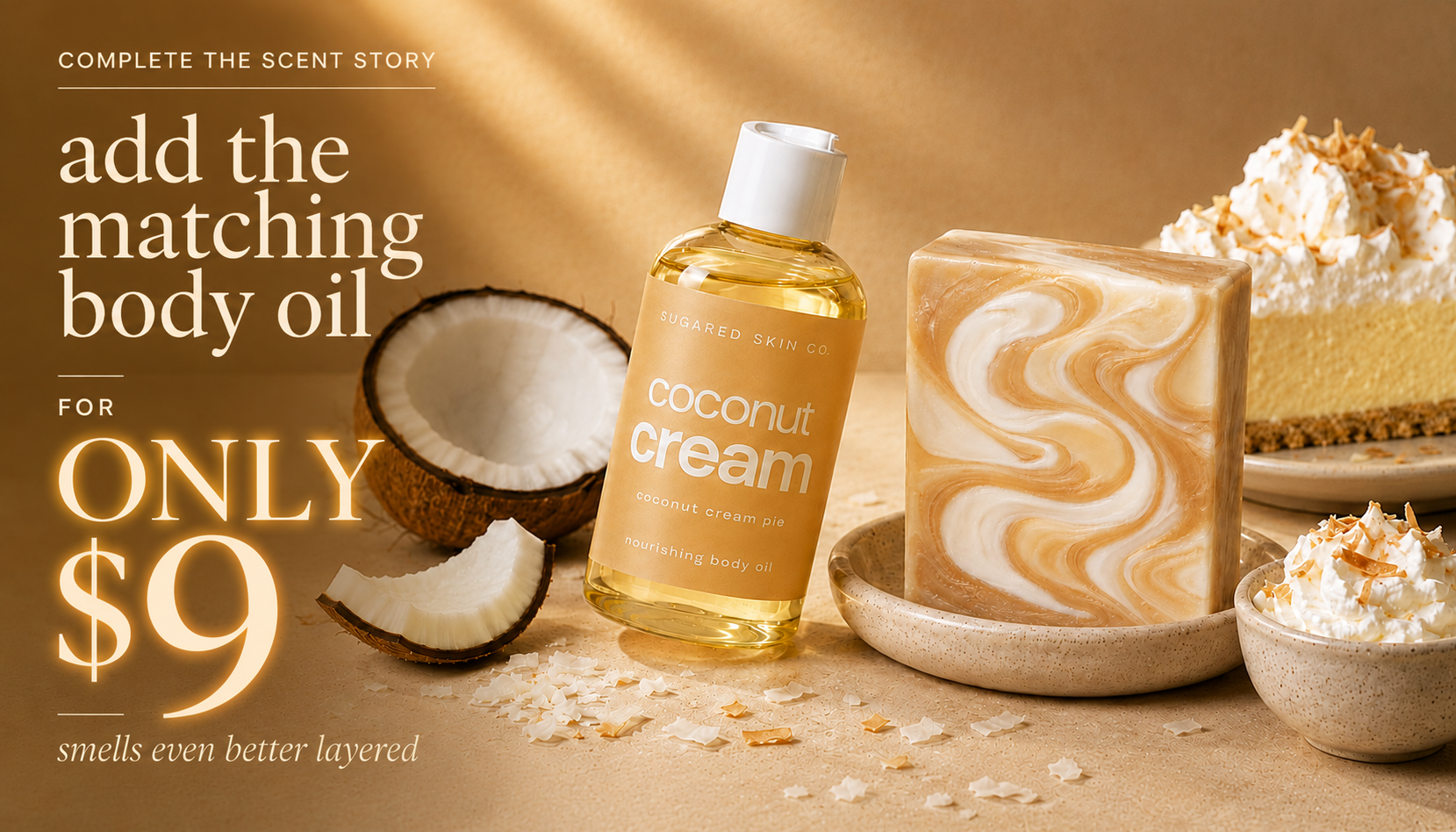 Coconut Cream matching body oil promo