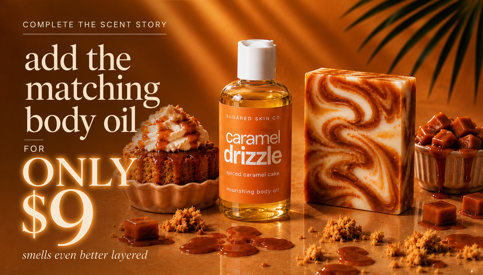 Caramel Drizzle matching body oil promo